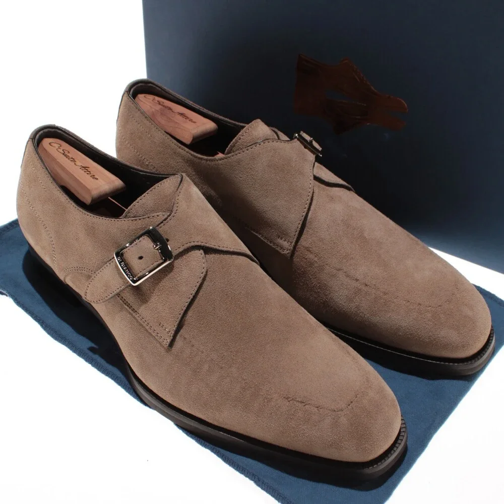 Di Bianco NWD Single Monk Strap Dress Shoes Size 42.5 (US 9.5) in Brown Suede